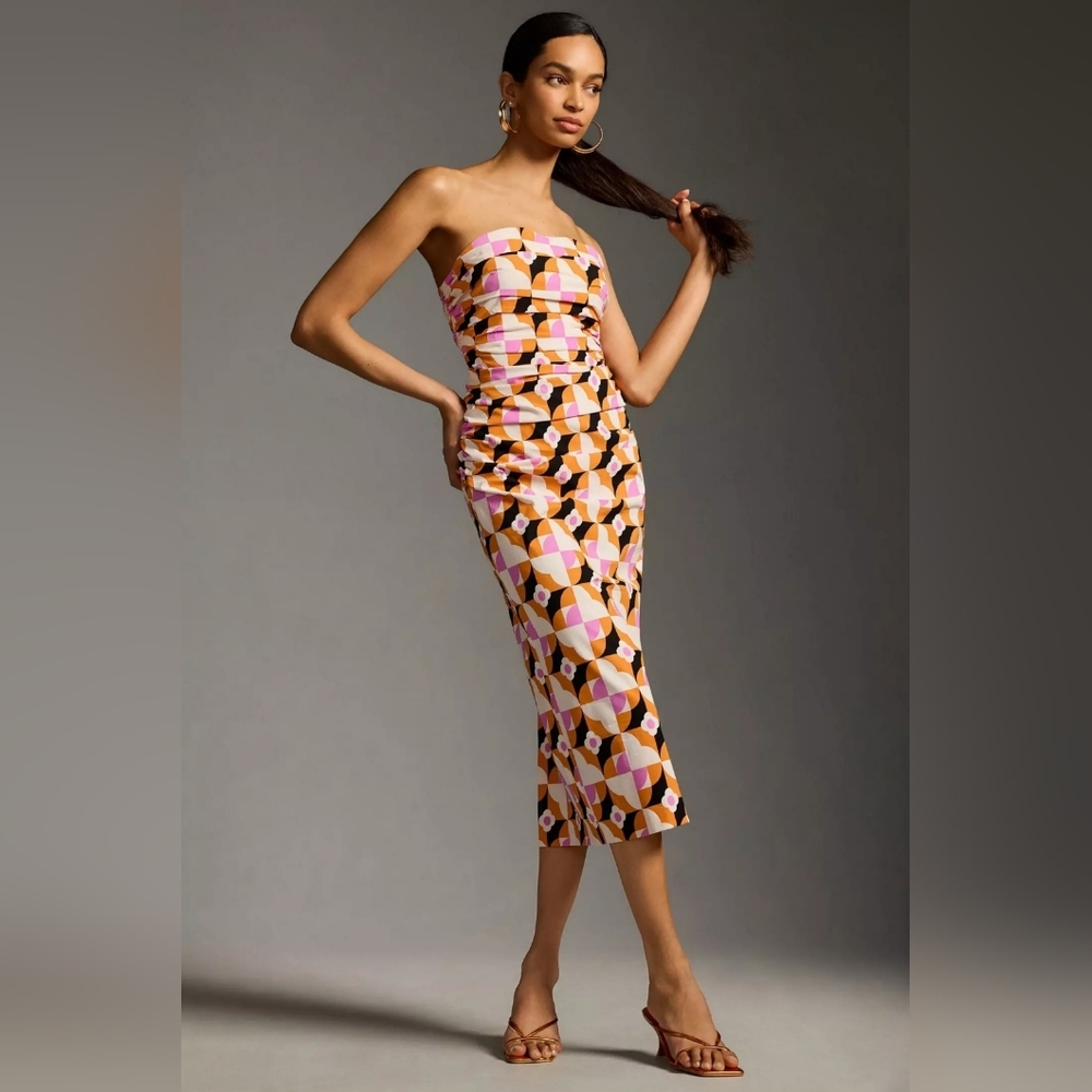 Anthropologie Print Strapless‎ Dress